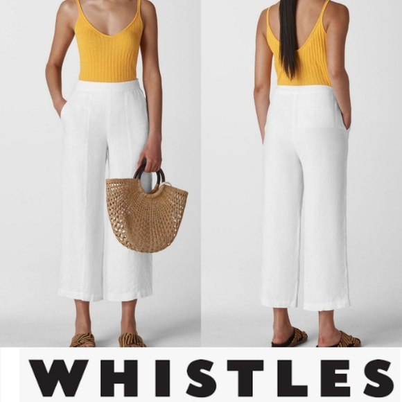 Whistles White Relaxed Leg Cropped Flare Linen Blend Pants Lightweight Flowy EUC - Picture 16 of 16